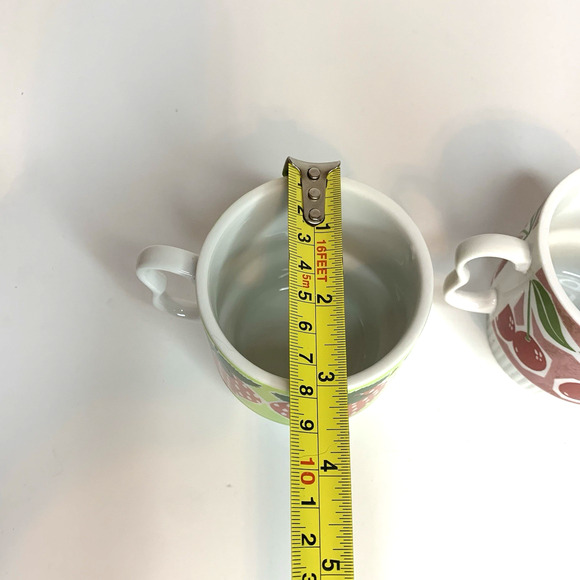 Nevco Japan Stackable Coffee Mugs Set Of 4 1960s MCM Fruit Floral - Picture 14 of 14